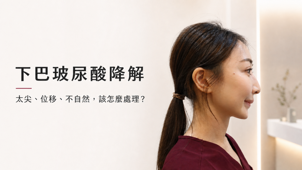 文章封面「下巴玻尿酸降解：太尖、位移、不自然該怎麼處理」與女性側臉照