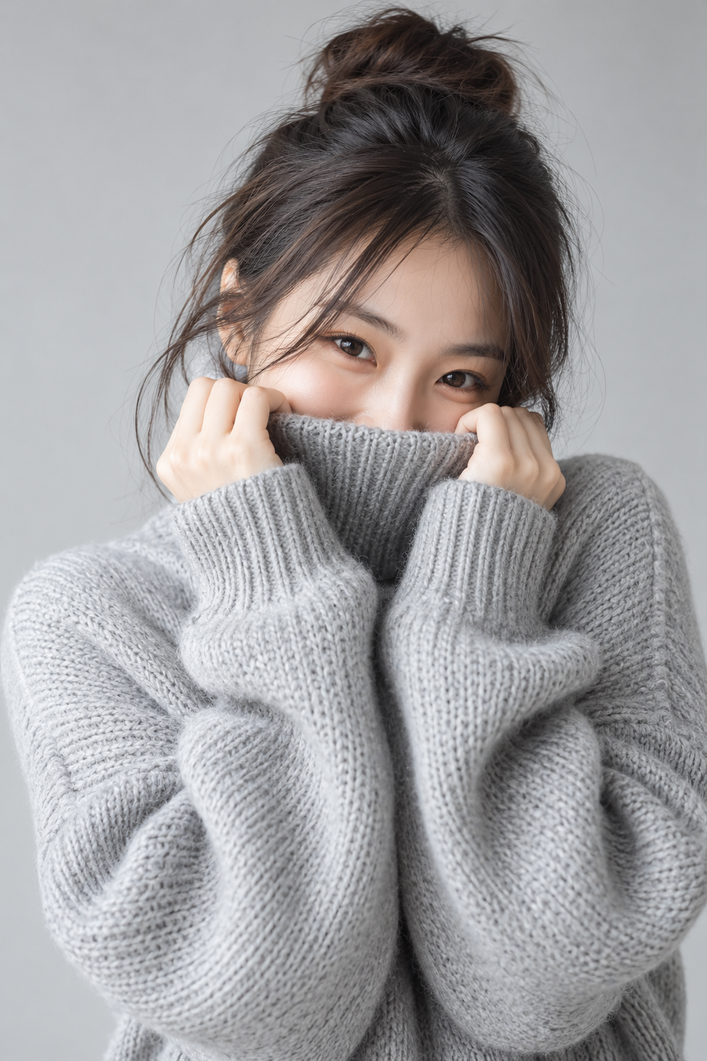 身穿針織毛衣的女模特兒